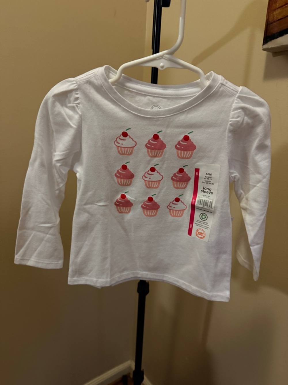 NWT Wonder Nation Toddler Girls Crewneck Tee with Long Sleeves, Size 18M